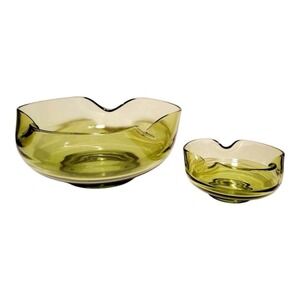 Vintage Anchor Hocking Chip‎ & Dip Bowls Green NO CLIP Party Snack